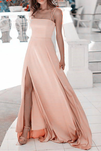 Spaghetti Straps Square Sleeveless A-Line Zipper Floor-Length Long Prom Dresses