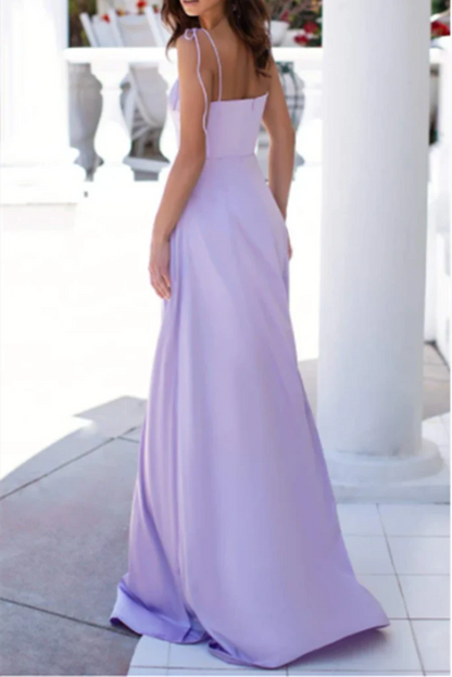 Spaghetti Straps Square Sleeveless A-Line Zipper Floor-Length Long Prom Dresses