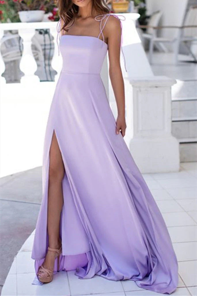 Spaghetti Straps Square Sleeveless A-Line Zipper Floor-Length Long Prom Dresses