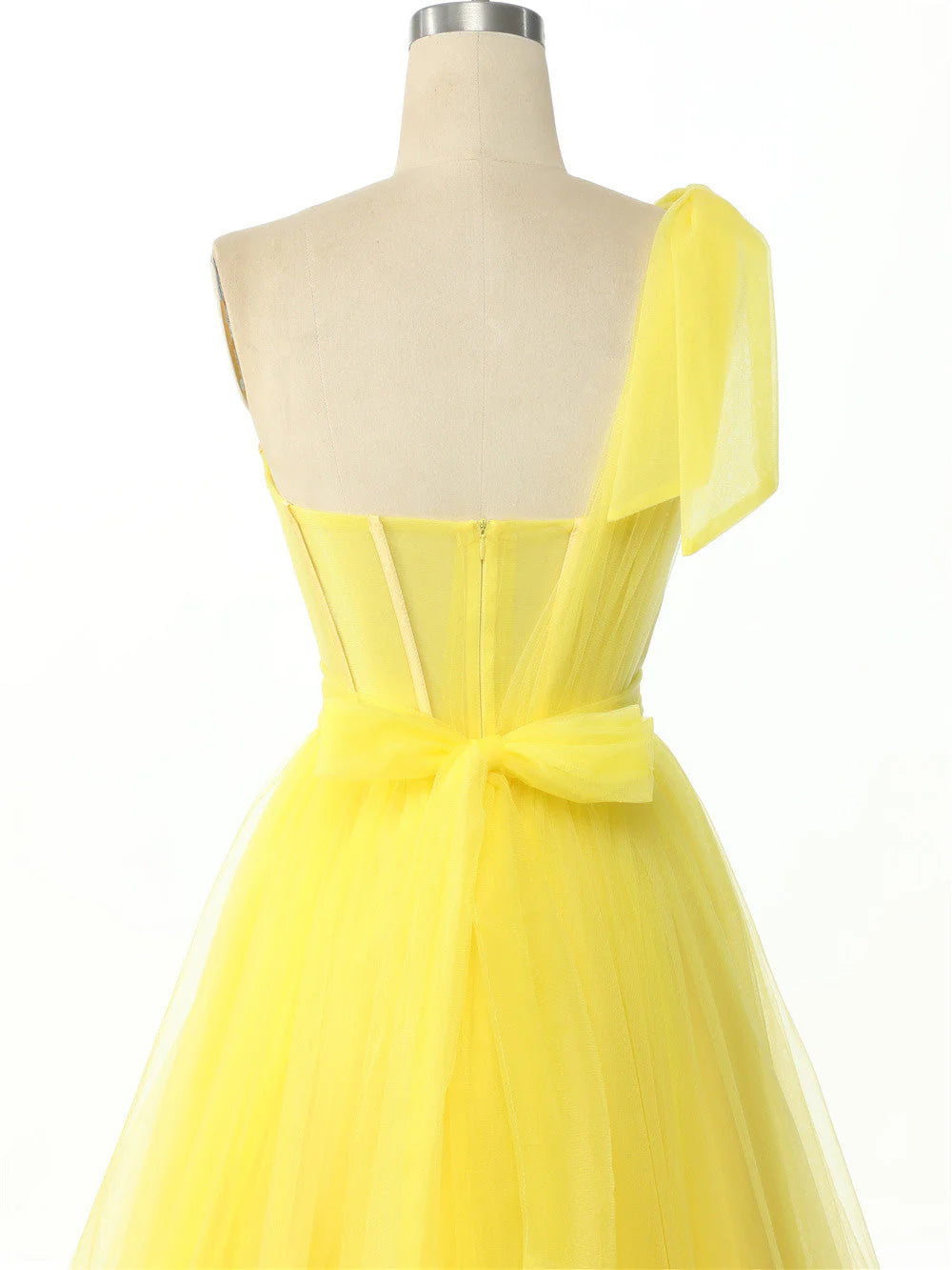 Elegant One Shoulder Sweetheart Long Pleated Tulle Boned High Split Elegant Prom Dress