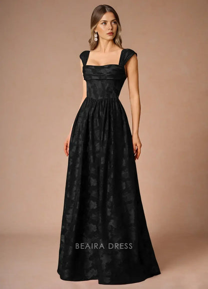 Elegant A-Line Off - Shoulder Floral Jacquard Maxi Dress with Lace - Up Back Prom Dress