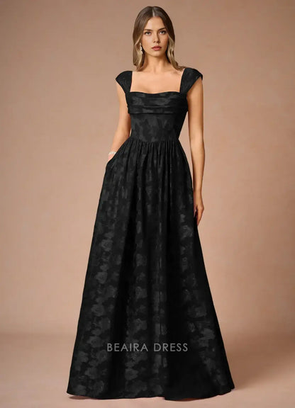 Elegant A-Line Off - Shoulder Floral Jacquard Maxi Dress with Lace - Up Back Prom Dress