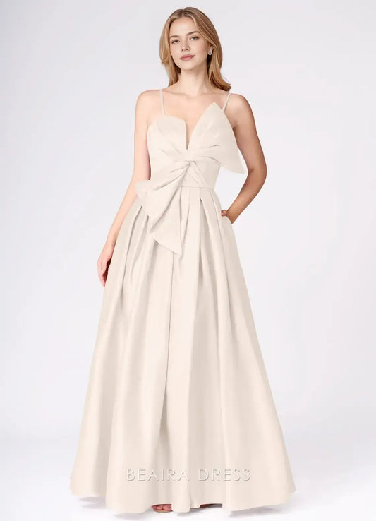Elegant A-Line Strapless Bow - Detailed Satin Maxi Dress with Side Slit Prom Dress