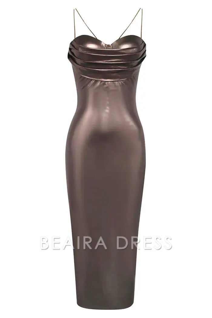 Beaira Elegant Dark Brown Mermaid Spaghetti Straps Long Formal Dress with Slit - Dark Brown
