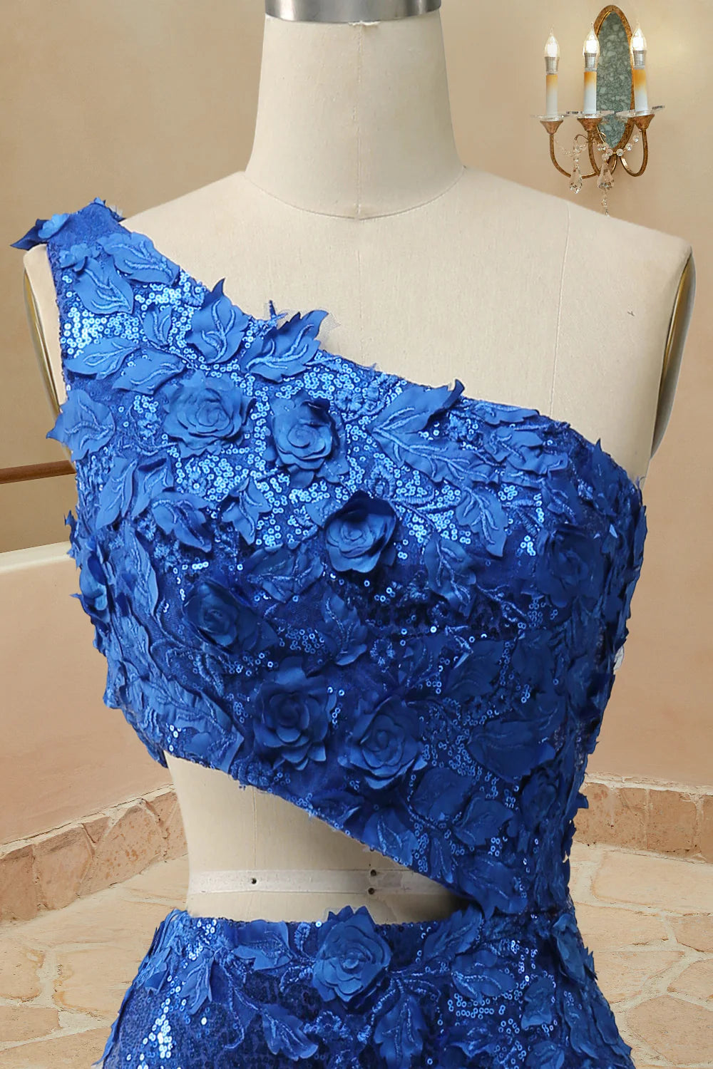 Mermaid Cut Out Oner Shoulder Sequins Split Prom Dress With Appliques