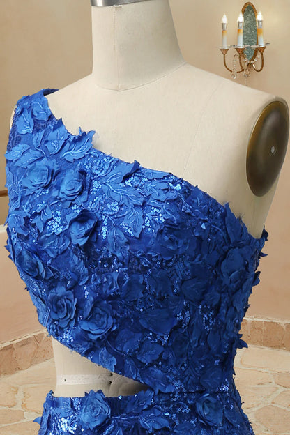 Mermaid Cut Out Oner Shoulder Sequins Split Prom Dress With Appliques