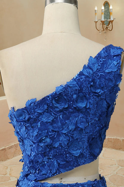 Mermaid Cut Out Oner Shoulder Sequins Split Prom Dress With Appliques