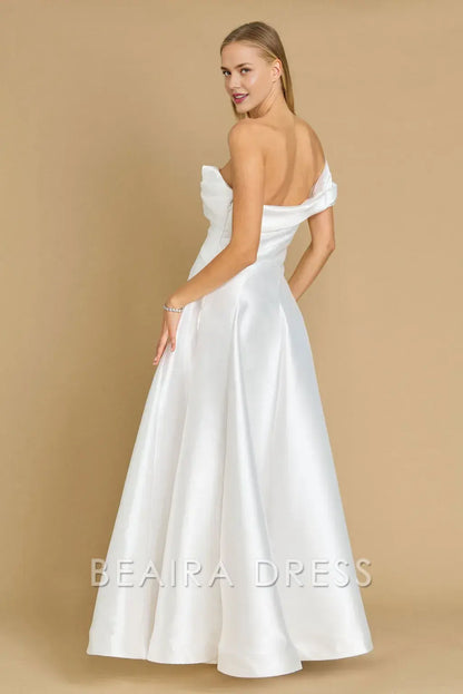 Elegant One - Shoulder A-Line Satin Evening Gown with High Slit Prom Dress