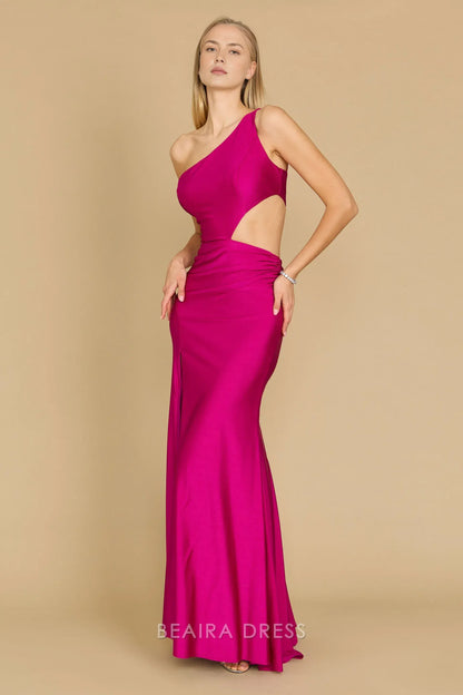 Elegant One - Shoulder Cutout Maxi Dress with High Slit Prom Dress