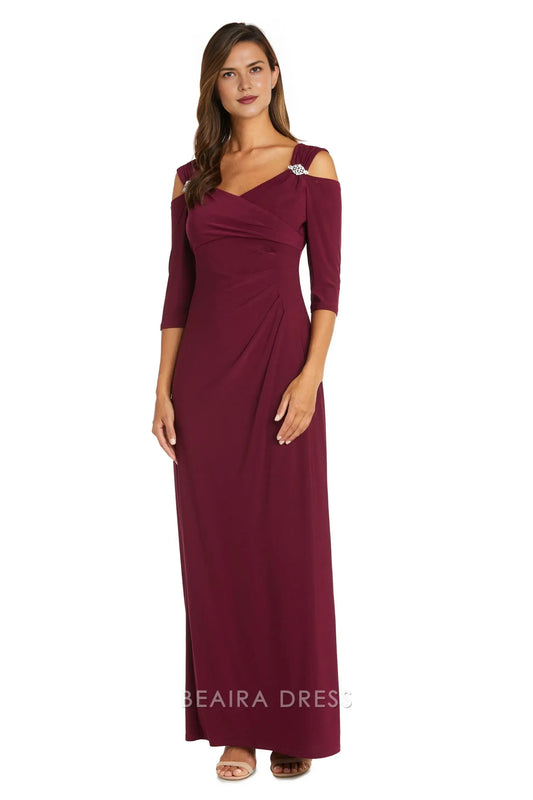 Elegant Sheath/Column Cold - Shoulder Ruched Long Sleeve Floor-Length Side Slit Prom Dress