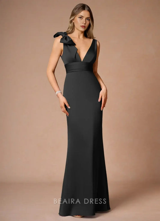 Elegant Sheath/Column Deep V - Neck Maxi Dress with Bow Detail Prom Dress