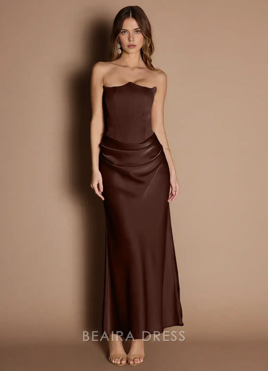 Elegant Sheath/Column Strapless Draped Back Zip Ankle-Length Maxi Dress Prom Dress