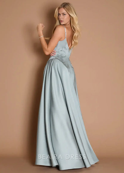 Elegant Spaghetti Strap Embellished Ball Gown Maxi Dress Prom Dress