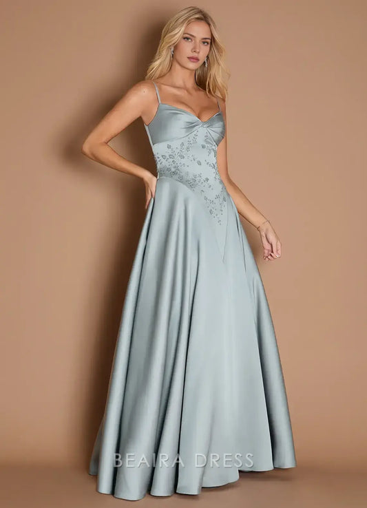Elegant Spaghetti Strap Embellished Ball Gown Maxi Dress Prom Dress