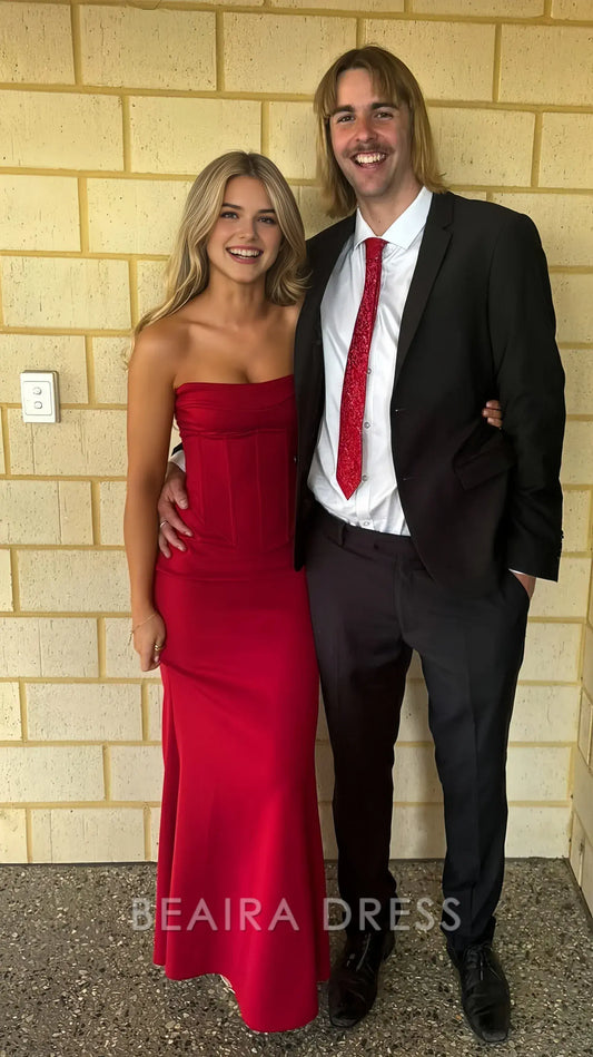 Beaira Elegant Strapless Red Mermaid Long Prom Dresses formal wear dresses