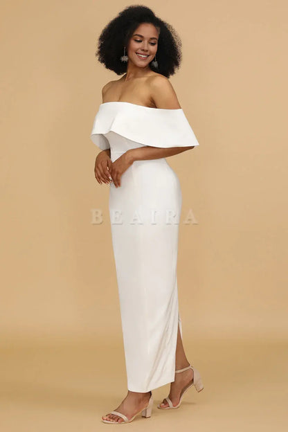 Beaira Elegant White Mermaid Off the Shoulder Satin Ankle-Length Bridesmaid Dress New Arrivals
