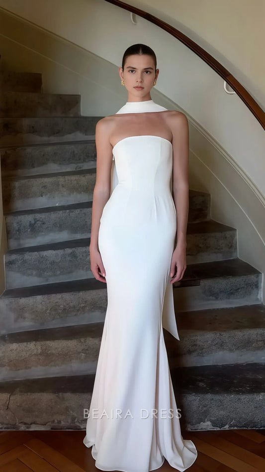 Beaira Elegant White Mermaid Prom Dress Simple Chiffon Wedding Gown formal wear dresses