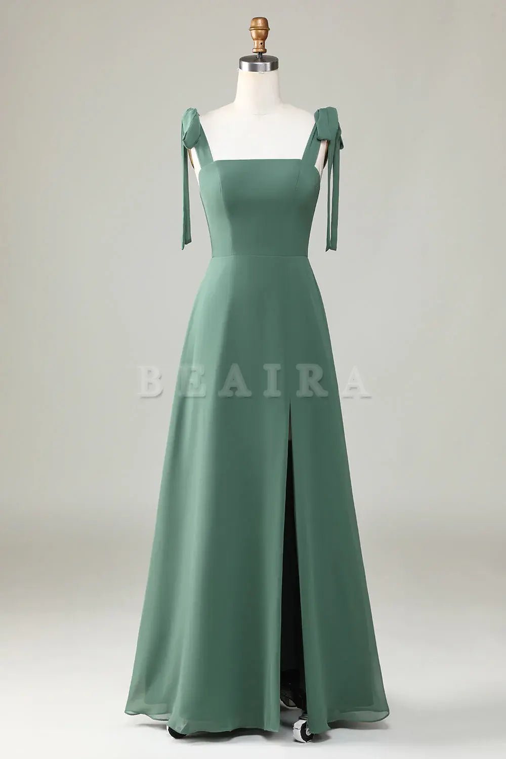 Beaira Eucalyptus A-Line Spaghetti Straps Floor Length Bridesmaid Dress with Slit Bridesmaid dress shop