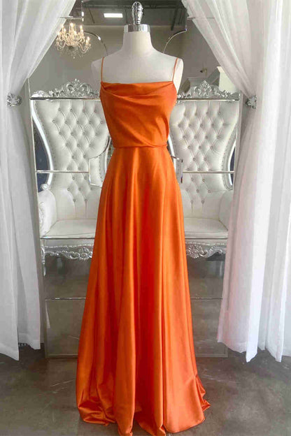 Evening Dresses Spaghetti Straps Satin With Slit A Line Floor Length Prom Dress