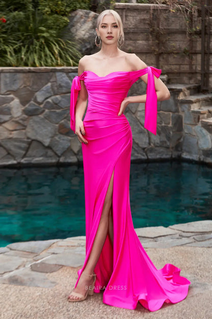 Fashionable plus size Mermaid/Trumpet Off the Shoulder Sleeveless Back Zip Sweep/Brush Train Side Slit prom dress