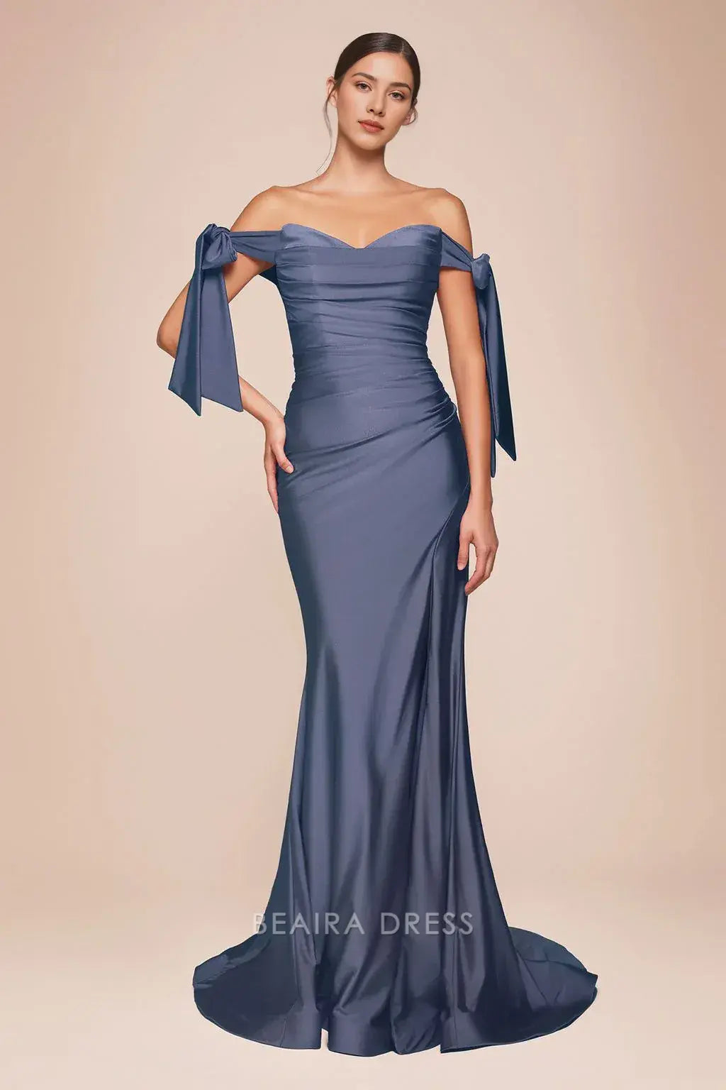 Fashionable plus size Mermaid/Trumpet Off the Shoulder Sleeveless Back Zip Sweep/Brush Train Side Slit prom dress