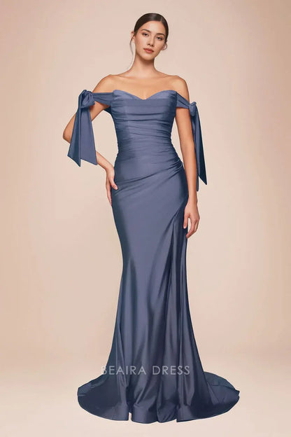Fashionable plus size Mermaid/Trumpet Off the Shoulder Sleeveless Back Zip Sweep/Brush Train Side Slit prom dress
