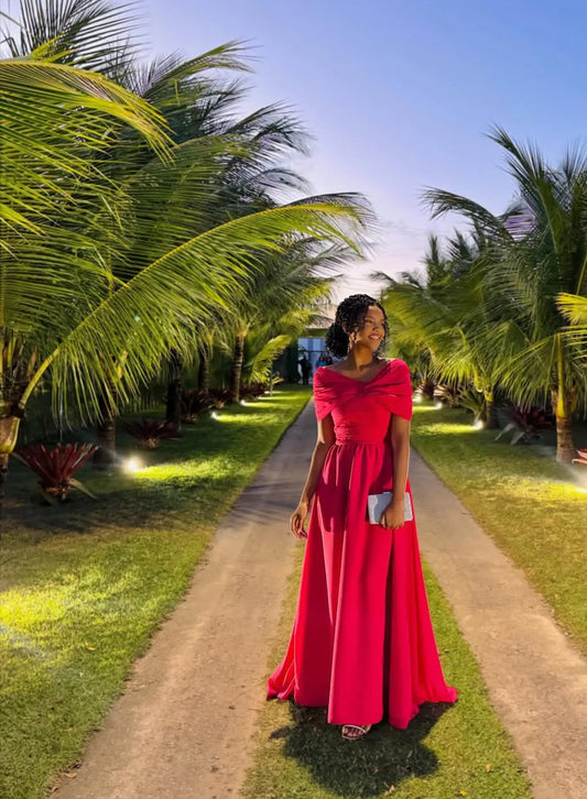 Glamorous A-Line Off-the-Shoulder Ruched Red Floor-Length Prom Dress