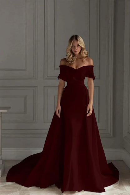 Glamorous Mermaid Off-the-Shoulder Satin Burgundy Party Dress