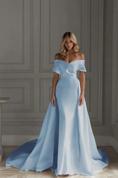 Glamorous Mermaid Off-the-Shoulder Satin Burgundy Party Dress