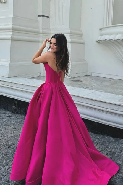 Glamorous Strapless Sleeveless Corset Fuchsia Floor-Length Prom Dress