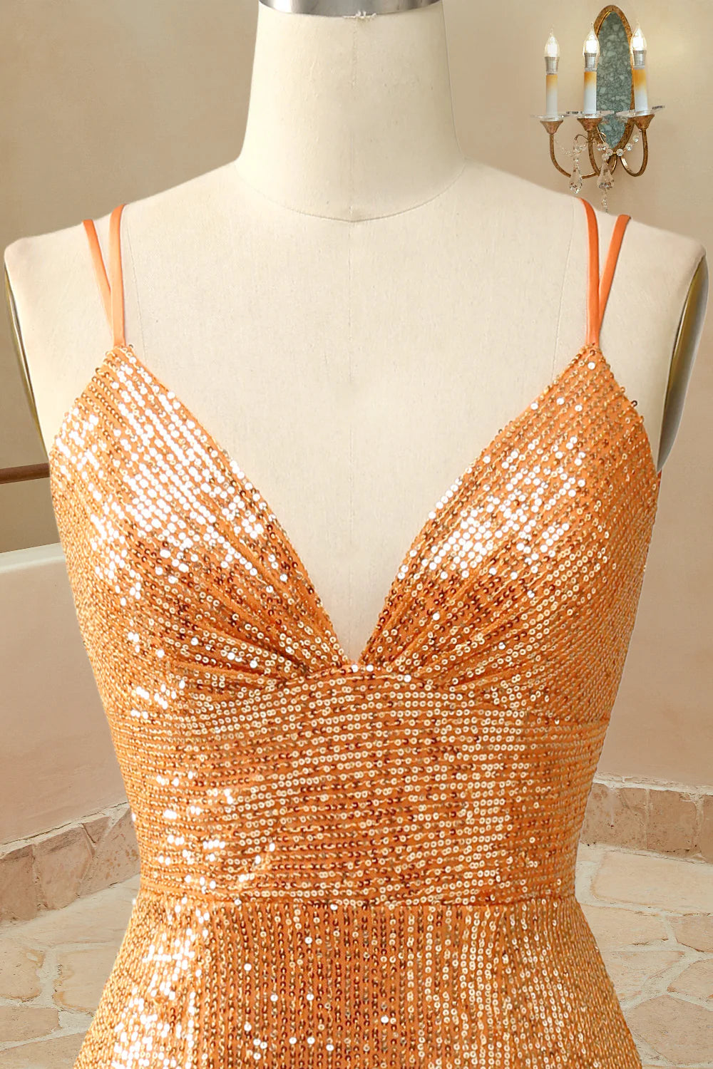 Glitter Spaghetti Straps Mermaid Sequins Prom Dresse