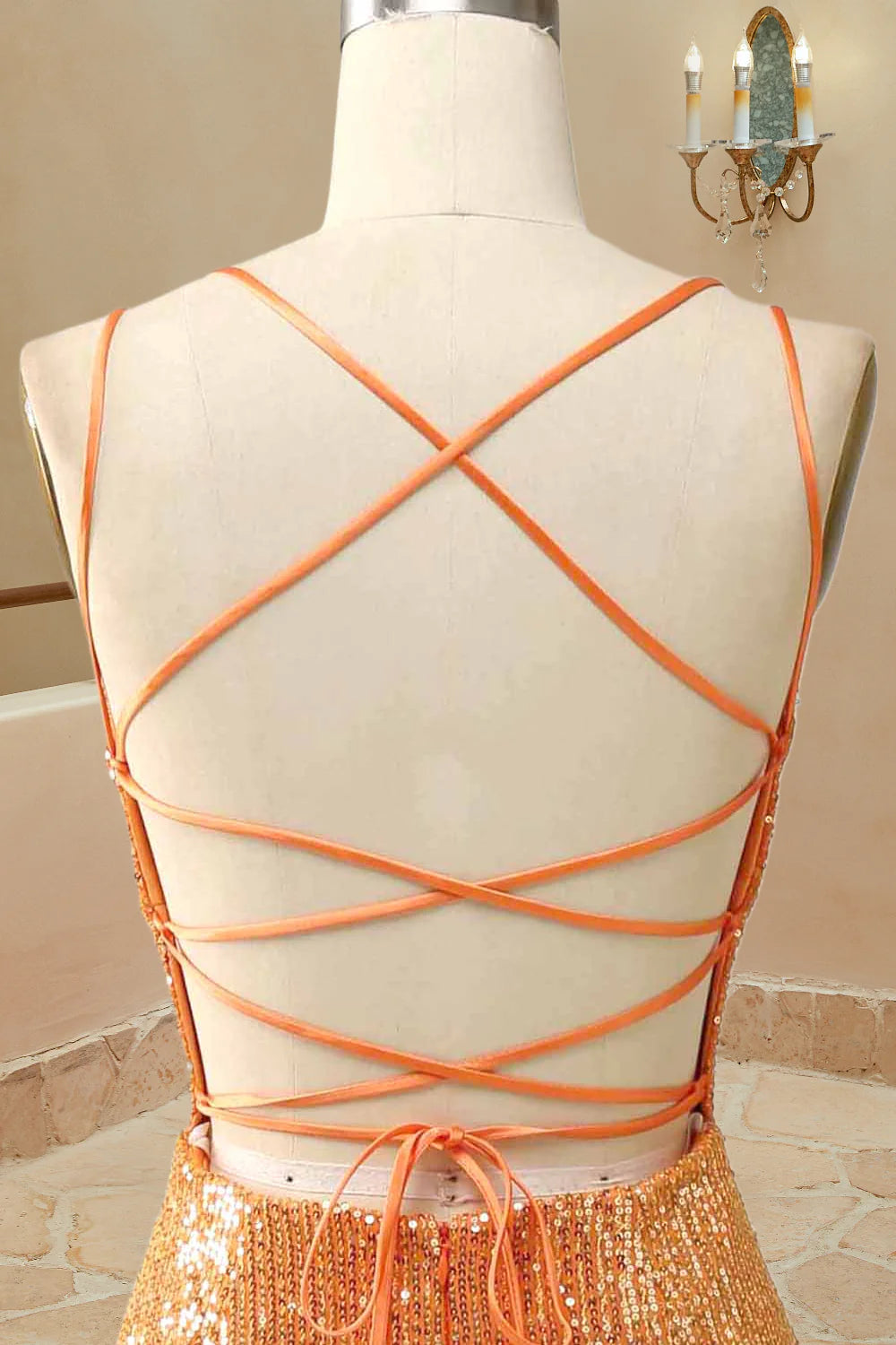 Glitter Spaghetti Straps Mermaid Sequins Prom Dresse