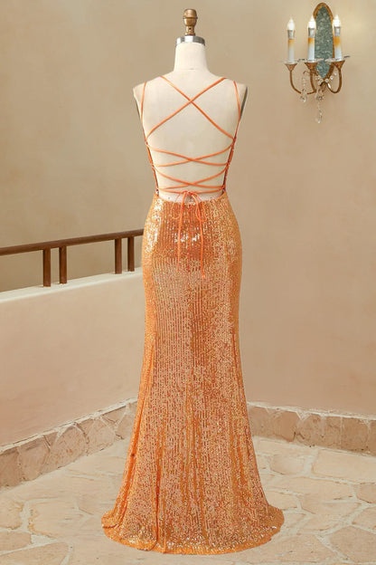 Glitter Spaghetti Straps Mermaid Sequins Prom Dresse