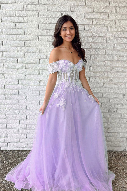 Gorgeous Tulle Prom Dresses Off The Shoulder With Appliques