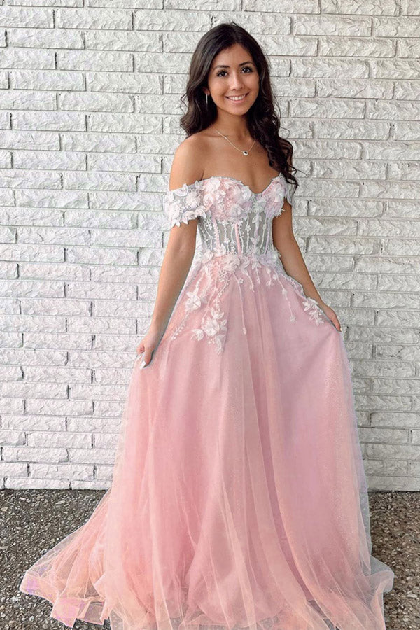 Gorgeous Tulle Prom Dresses Off The Shoulder With Appliques
