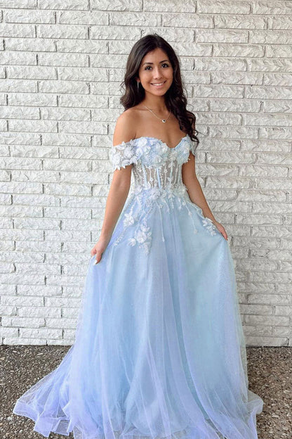 Gorgeous Tulle Prom Dresses Off The Shoulder With Appliques