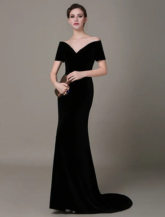 Beaira Gorgeous Black Evening Dresses Long Mermaid Velvet Evening Dress Vintage Lady Gaga Red Carpet Dress wedding guest dress