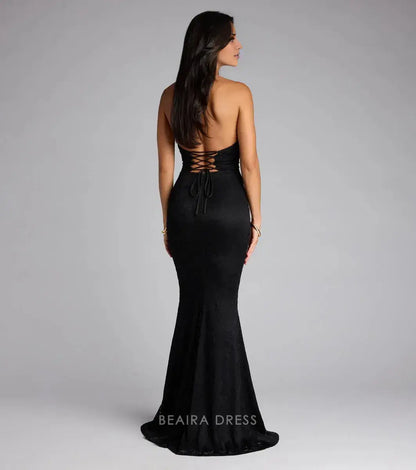 Gorgeous Halter Neck Lace-Up Back Lace Mermaid Maxi Dress Prom Dress