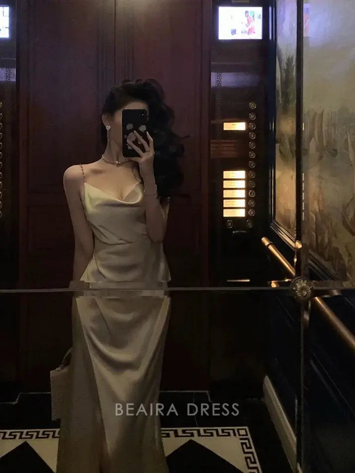 Beaira Elegant Gorgeous Mermaid Spaghetti Straps Champagne Slit Date Night Dress Prom Dresses Birthday Outfits formal wear dresses