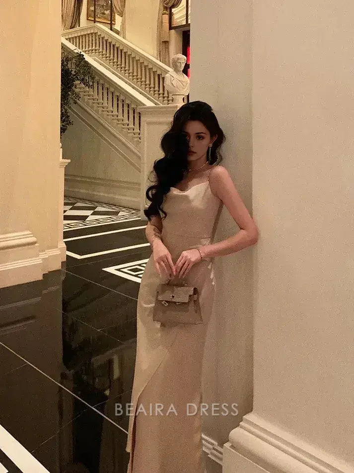 Beaira Elegant Gorgeous Mermaid Spaghetti Straps Champagne Slit Date Night Dress Prom Dresses Birthday Outfits formal wear dresses