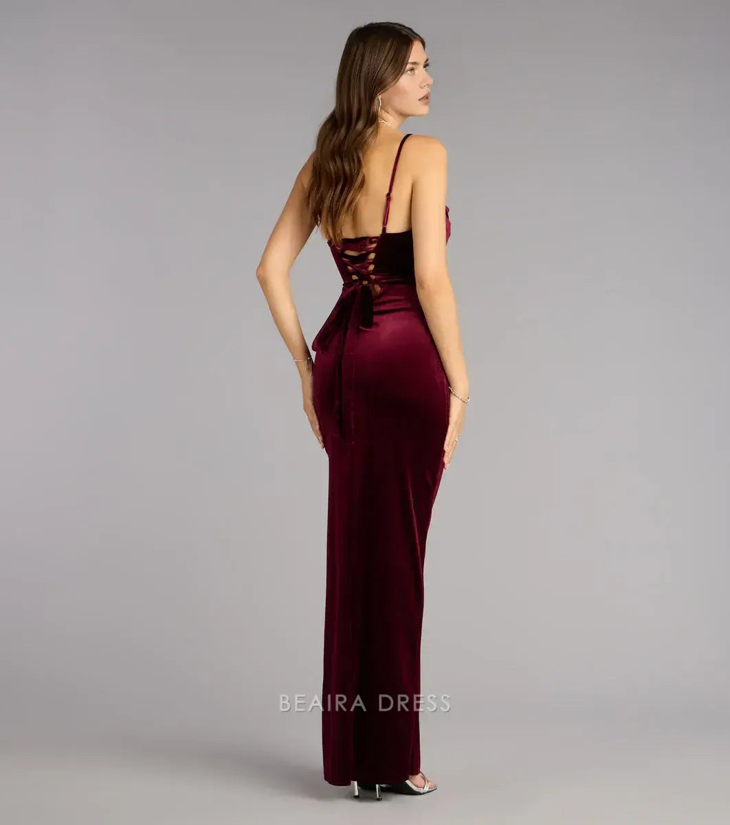 Gorgeous Mermaid Spaghetti Straps Sleeveless Lace Up Ankle-Length Side Slit Prom Dress