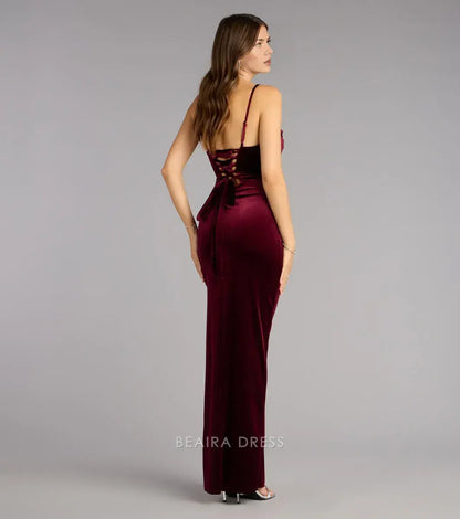 Gorgeous Mermaid Spaghetti Straps Sleeveless Lace Up Ankle-Length Side Slit Prom Dress