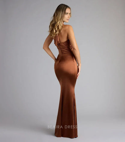 Gorgeous Plunge V-Neck Satin Mermaid Maxi Dress with Open Back Prom Dress