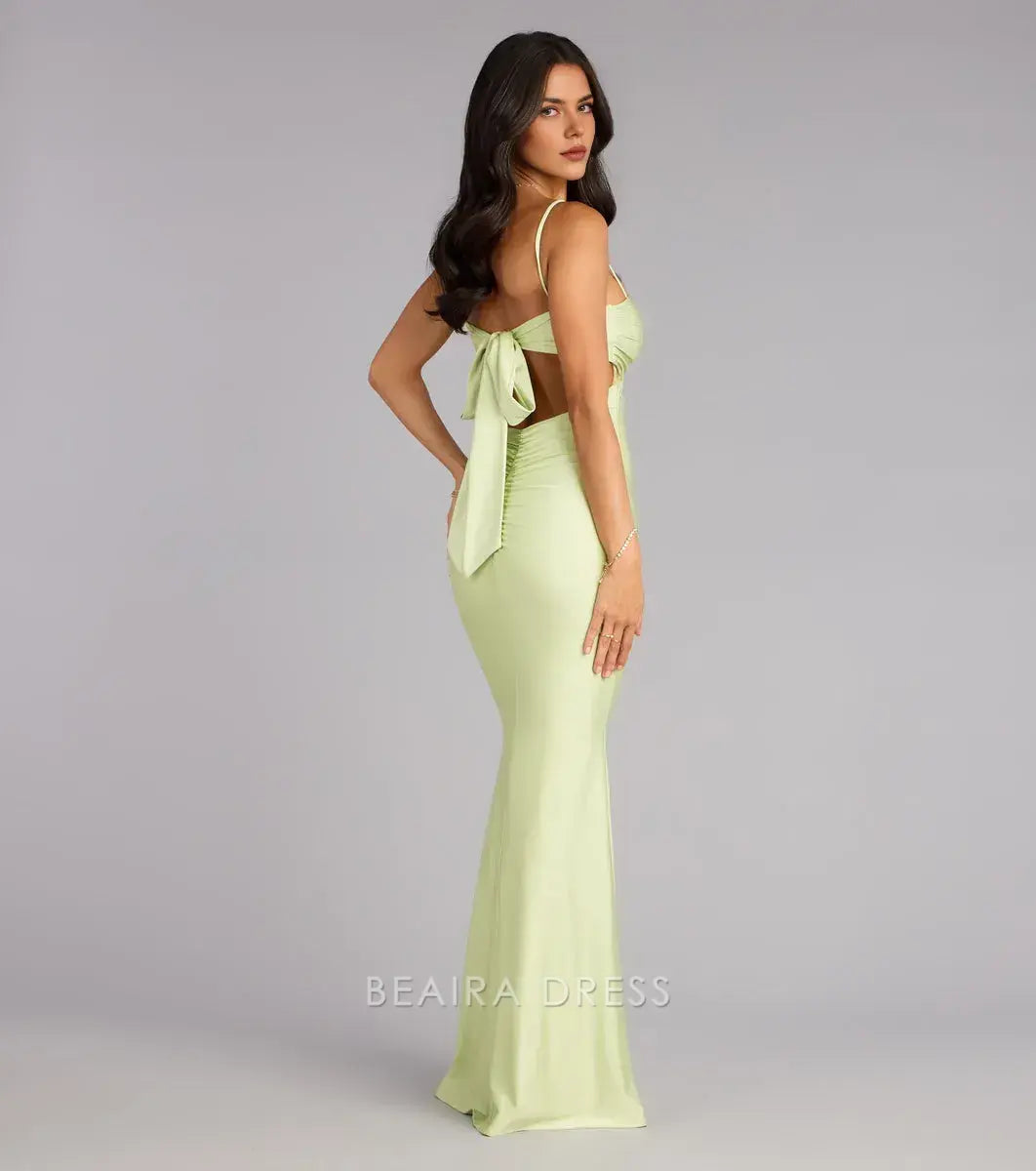 Gorgeous Sheath/Column Spaghetti Strap Tie-Back Mermaid Floor-Length Maxi Dress Prom Dress