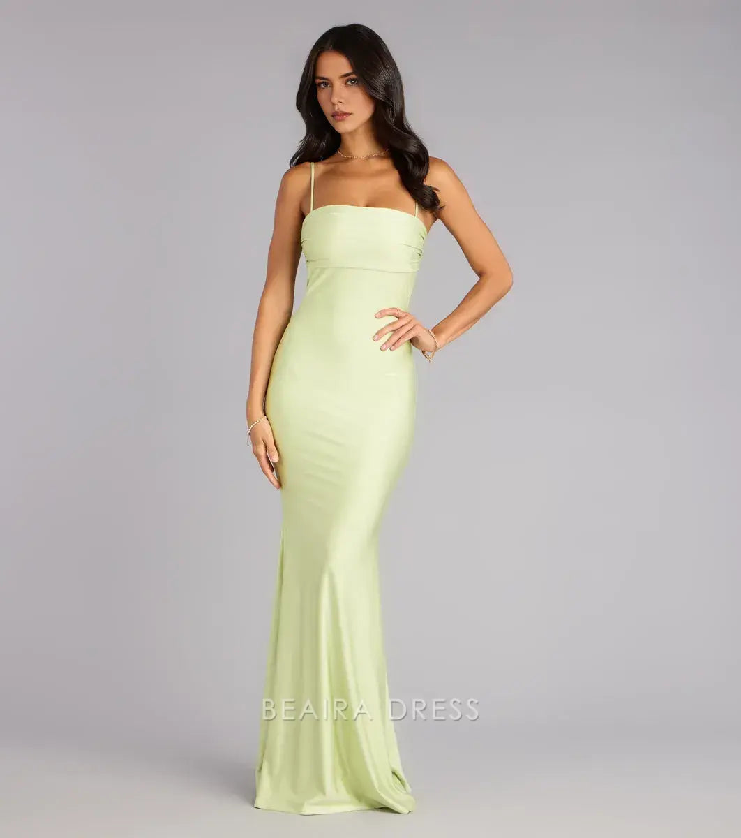Gorgeous Sheath/Column Spaghetti Strap Tie-Back Mermaid Floor-Length Maxi Dress Prom Dress