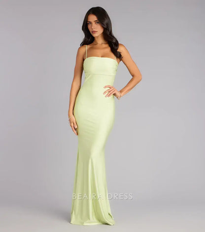 Gorgeous Sheath/Column Spaghetti Strap Tie-Back Mermaid Floor-Length Maxi Dress Prom Dress