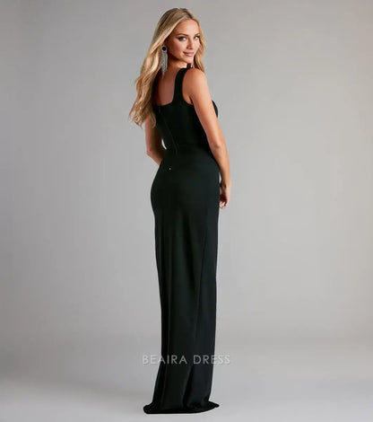 Gorgeous Sheath/Column Square Neck High Slit Sheath Floor-Length Maxi Dress Prom Dress