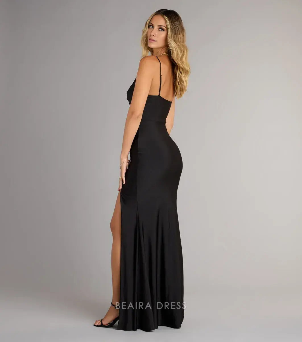 Gorgeous Spaghetti Strap Plunge V-Neck High Slit Mermaid Maxi Dress Prom Dress