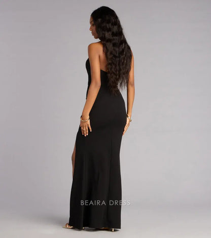 Gorgeous Strapless Scallop Neck High Slit Mermaid Floor-Length Maxi Dress Prom Dress