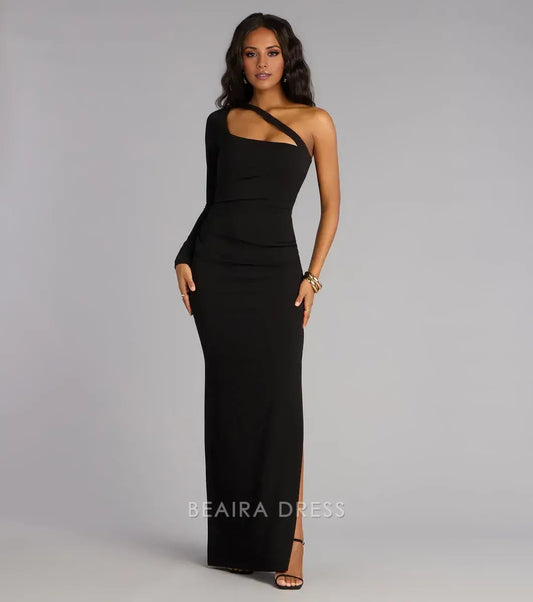 Gorgeous for women One-Shoulder Cutout Ruched High Slit Maxi Dress Prom Dress